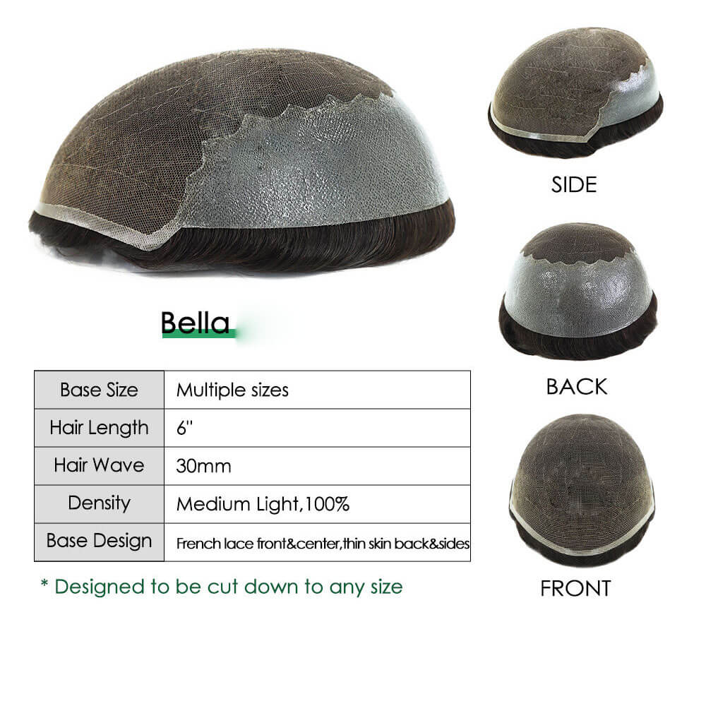 French lace front and center,thin skin back&sides BELLA 8"X10"