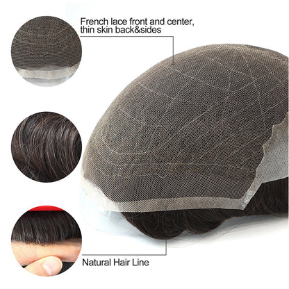 Mens Human Hair Replacement System Natural French Lace Skin Toupee for Men Q6